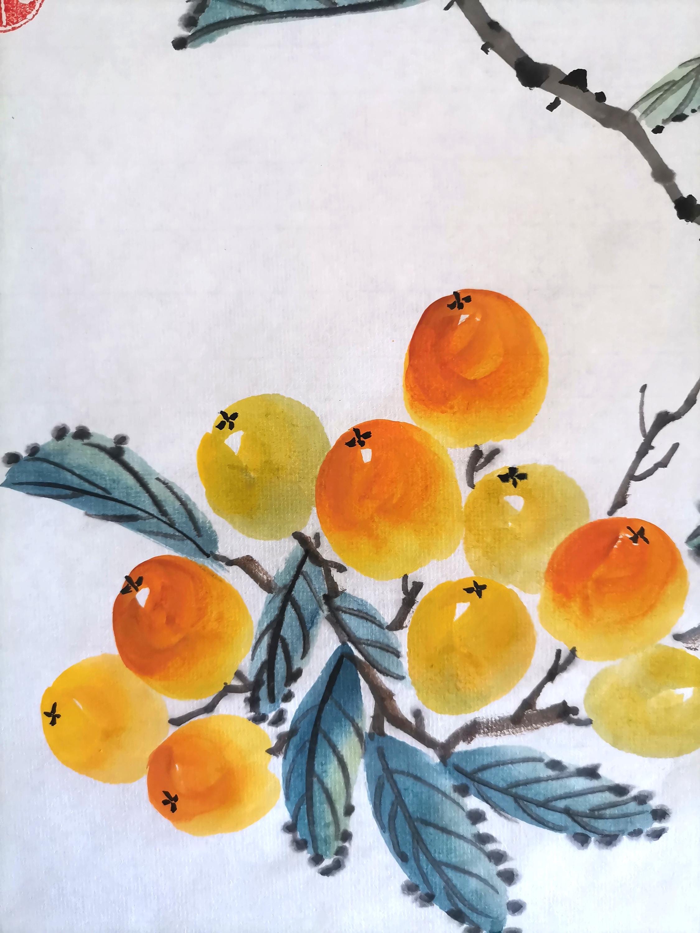 オリジナルのビワの絵画：中国の水墨画、墨絵 - Etsy 日本
