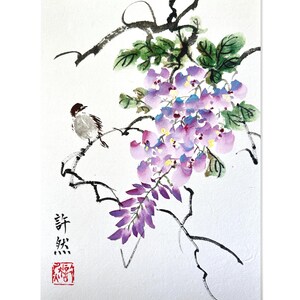 手描き藤の花の絵画、墨絵、中国画（A4サイズ） - Etsy 日本