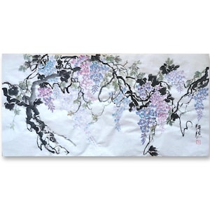 Symbolizing Good Fortune-Traditional Chinese painting, Handpainted Wisteria painting, Handpainted Chinese Ink Painting,sumi-e painting