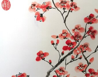 手描きの梅花図巻：伝統的な中国墨絵 - Etsy 日本