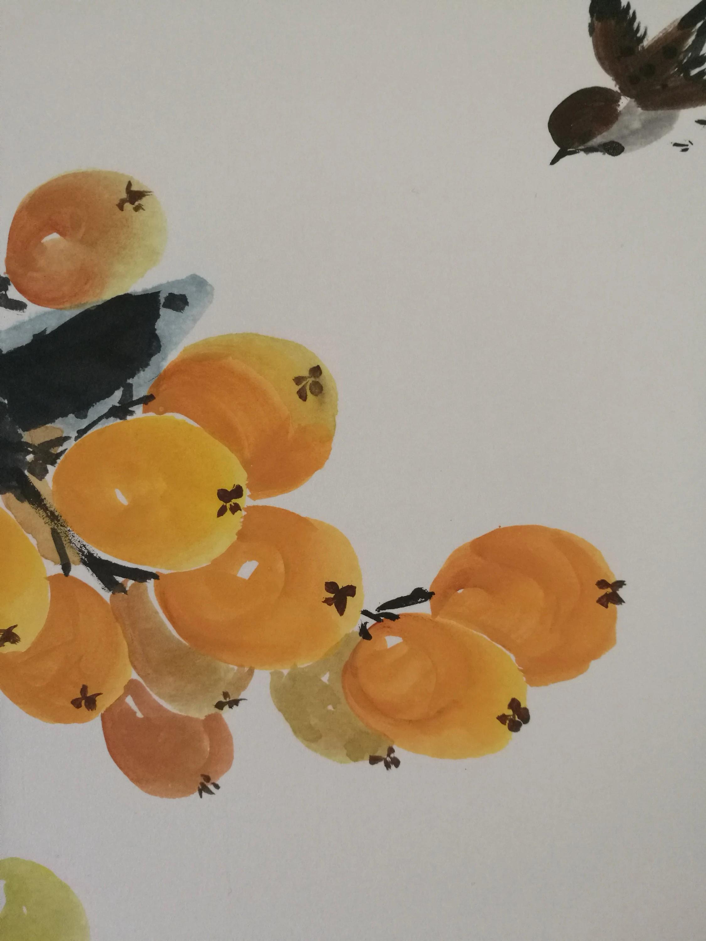 Framed Original Chinese Painting, Loquat Painting, Chinese