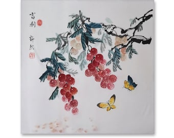 Original Handpainted Chinese painting,Chinese Art Collection,Lychee and Butterfly Painting, Symbolizing Good Luck.sumi-e painting