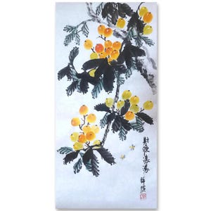 Pittura cinese dipinta a mano, pittura di nespolo giapponese, arte dell'inchiostro cinese, acquerello cinese originale, collezione d'arte cinese, pittura sumi-e