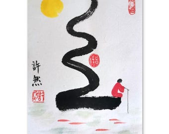Hand-Painted Japanese Zen Enso Circle Art: Sumi-e Painting, A4