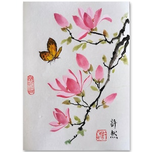 Handpainted Original Chinese painting,Traditonal Chinese Magnolia Painting, Home Decoration,Desk Ornament,sumi-e painting