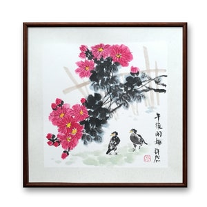 Handgemalte chinesische Malerei, Original Chrysantheme, asiatische Wandkunst, chinesisches Aquarell,sumi-e Malerei