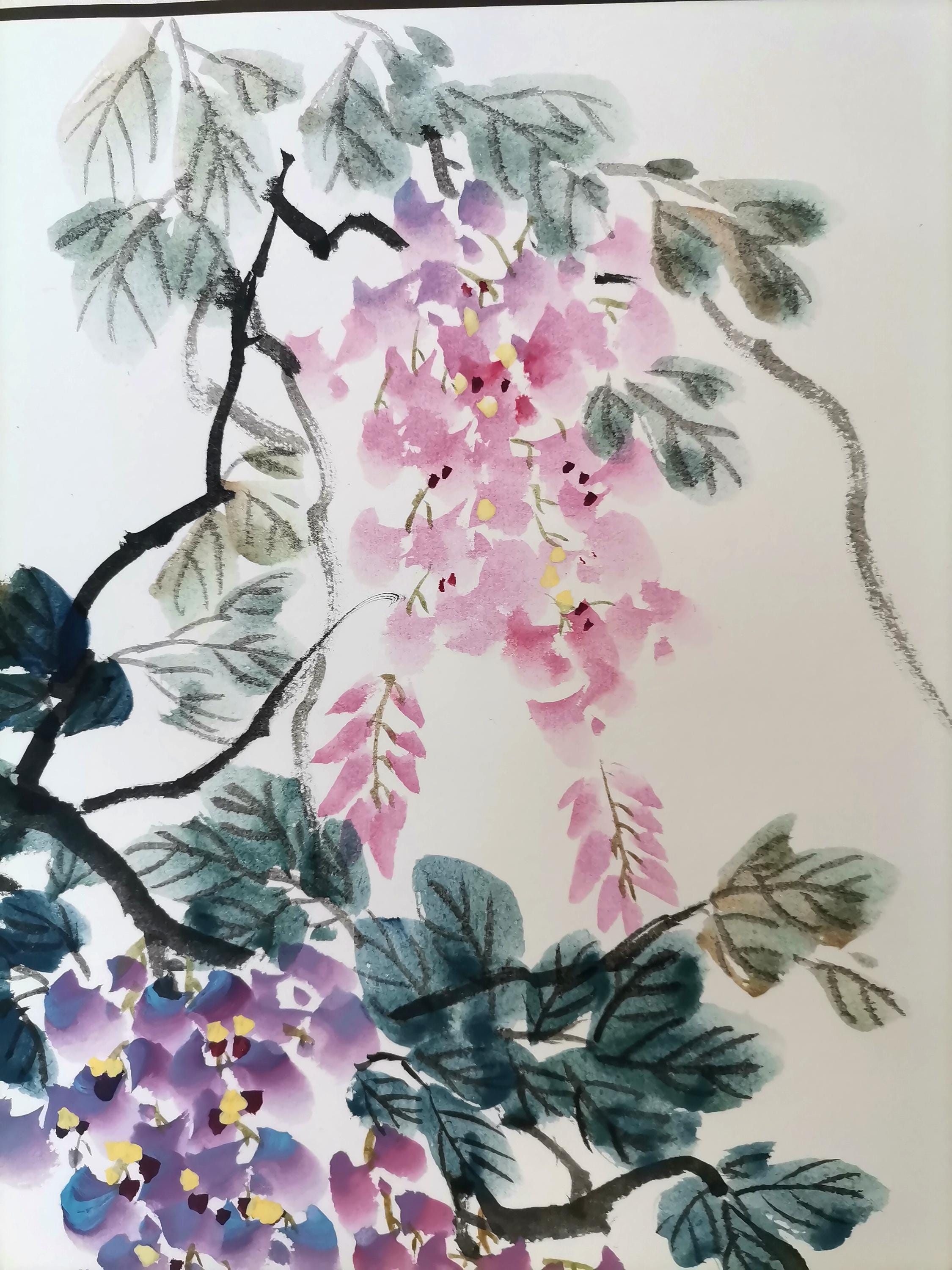 藤の花を描いた掛け軸、中国水墨画（110×40cm） - Etsy 日本