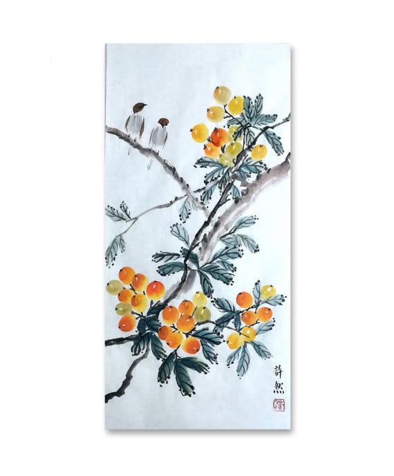 枇杷の原画：中国の水彩水墨画、墨絵 - Etsy 日本
