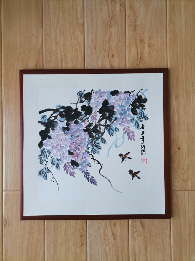 Handpainted Chinese ink painting,Chinese wisteria shops Painting,Home Decoration, Original Chinese painting