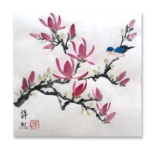 Original Chinese Painting, Magnolia Flower Painting, Traditional Handpainted Painting, Living Room Painting,sumi-e painting