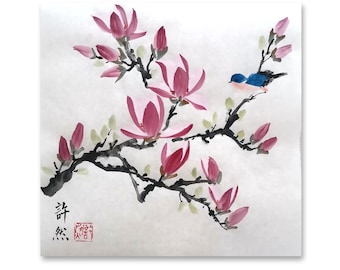 Original Magnolia Flower Chinese Painting: Traditional Chinese Art