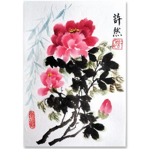 Dipinto cinese originale dipinto a mano, dipinto tradizionale cinese di peonie, decorazione per la casa, ornamento da scrivania, pittura sumi-e