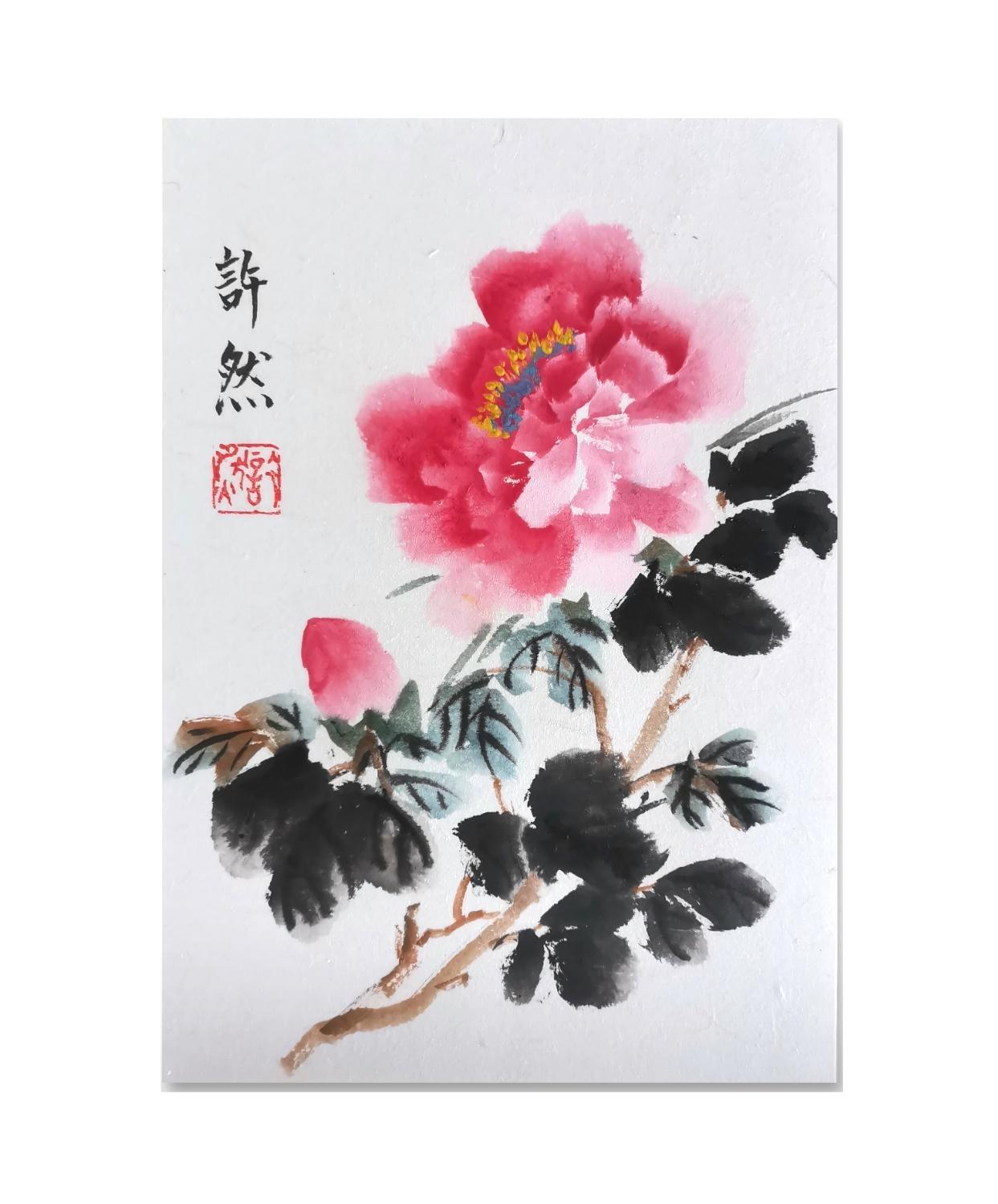 Peony works様•*¨*•.¸♬︎専用ページ Original Handpainted Peony Chinese Painting: A4 Desk Ornament - Etsy