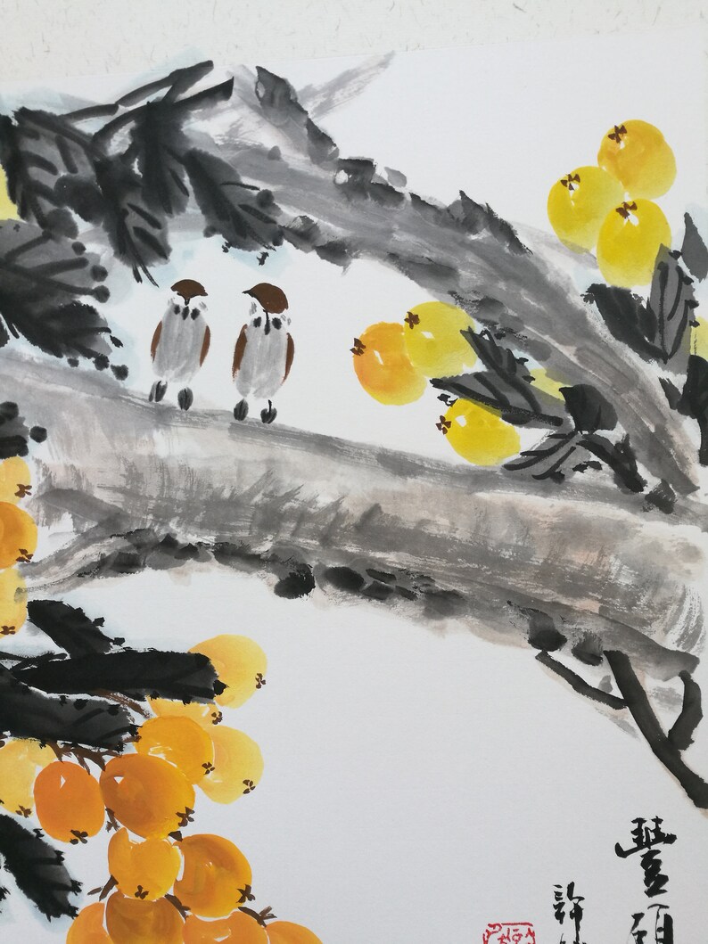 Traditional Chinese painting,Loquat painting Framed Chinese ink Painting