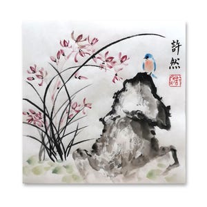 Original Orchideen Gemälde, traditionelle chinesische Malerei, Orchideenmalerei, Sumi-e Malerei
