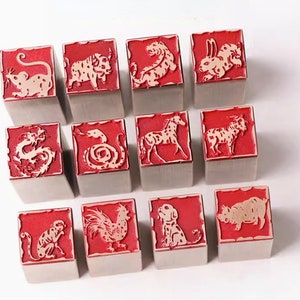 Sigillo cinese in ottone - Timbro con animale dello zodiaco cinese