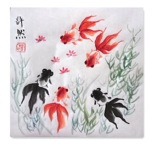 Handpainted Chinese painting,Goldfish painting,Fish Ink Painting