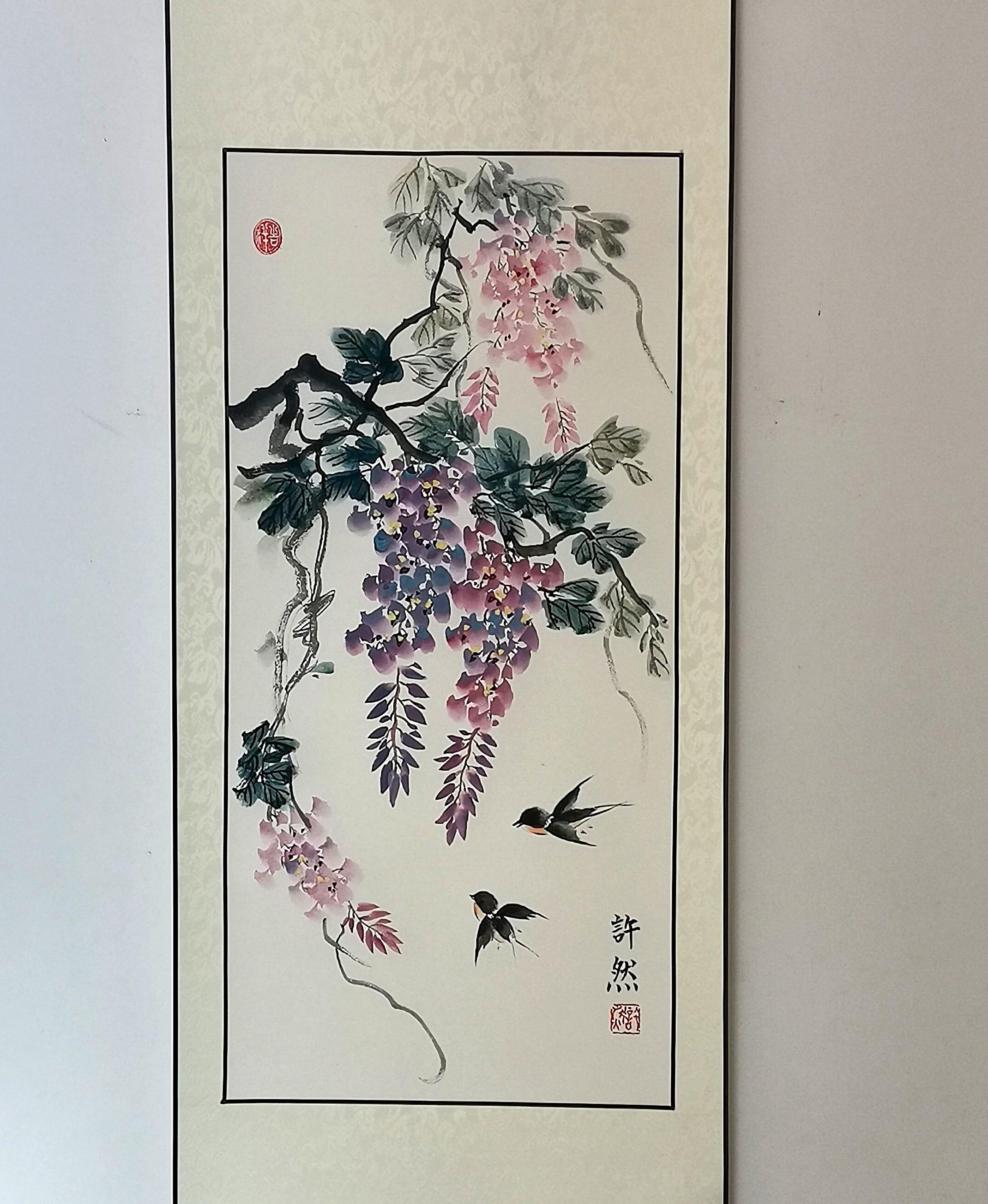藤の花を描いた掛け軸、中国水墨画（110×40cm） - Etsy 日本