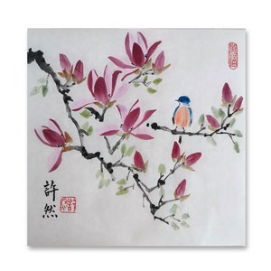 Pittura cinese originale, pittura di fiori di magnolia, pittura tradizionale dipinta a mano, pittura per soggiorno, pittura sumi-e