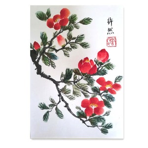 Dipinto cinese originale dipinto a mano, dipinto tradizionale cinese di camelia, decorazione per la casa, ornamento da scrivania, pittura sumi-e