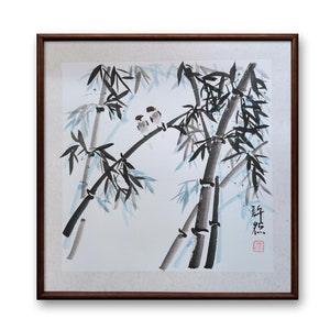Handpainted Chinese Painting, Bamboo painting, Bird Painting, Framed Original Chinese Ink Painting,sumi-e painting