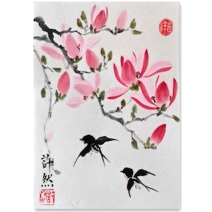 Dipinto cinese originale dipinto a mano, dipinto tradizionale cinese di magnolia, decorazione per la casa, ornamento da scrivania, pittura sumi-e