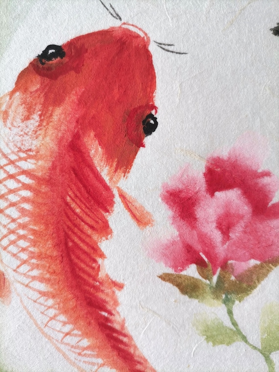 手描きの鯉の中国絵画：アジアの墨絵アート（A4サイズ） - Etsy 日本