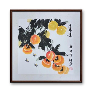 Traditionelle Chinesische Malerei,Kaki Malerei, Original Chinesisches Reispapier Gemälde,Gerahmte Chinesische Kunst,Sumi-e Malerei