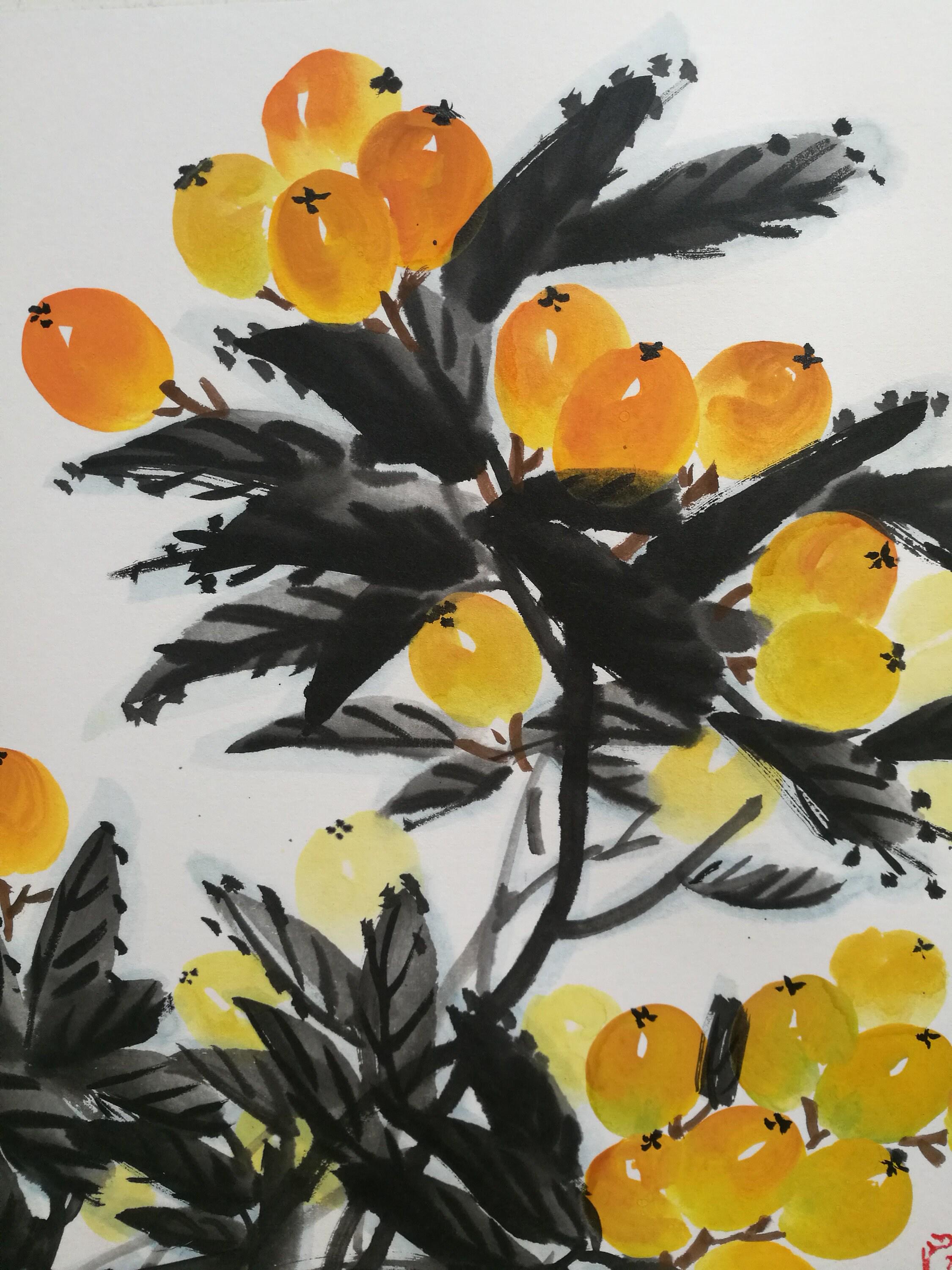 Framed Original Chinese Painting, Loquat Painting, Chinese