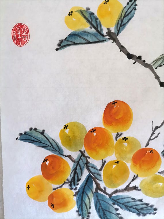 オリジナルのビワの絵画：中国の水墨画、墨絵 - Etsy 日本