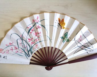Original Handpainted Traditonal Chinese Folding Hand Fan,Asian Art--Orchid -sumi-e Painting Fan Art
