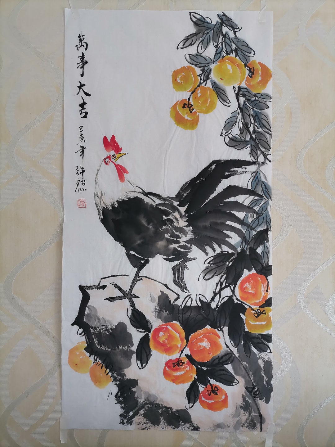 Handpainted Chinese Rooster Painting Original Chinese Ink - Etsy