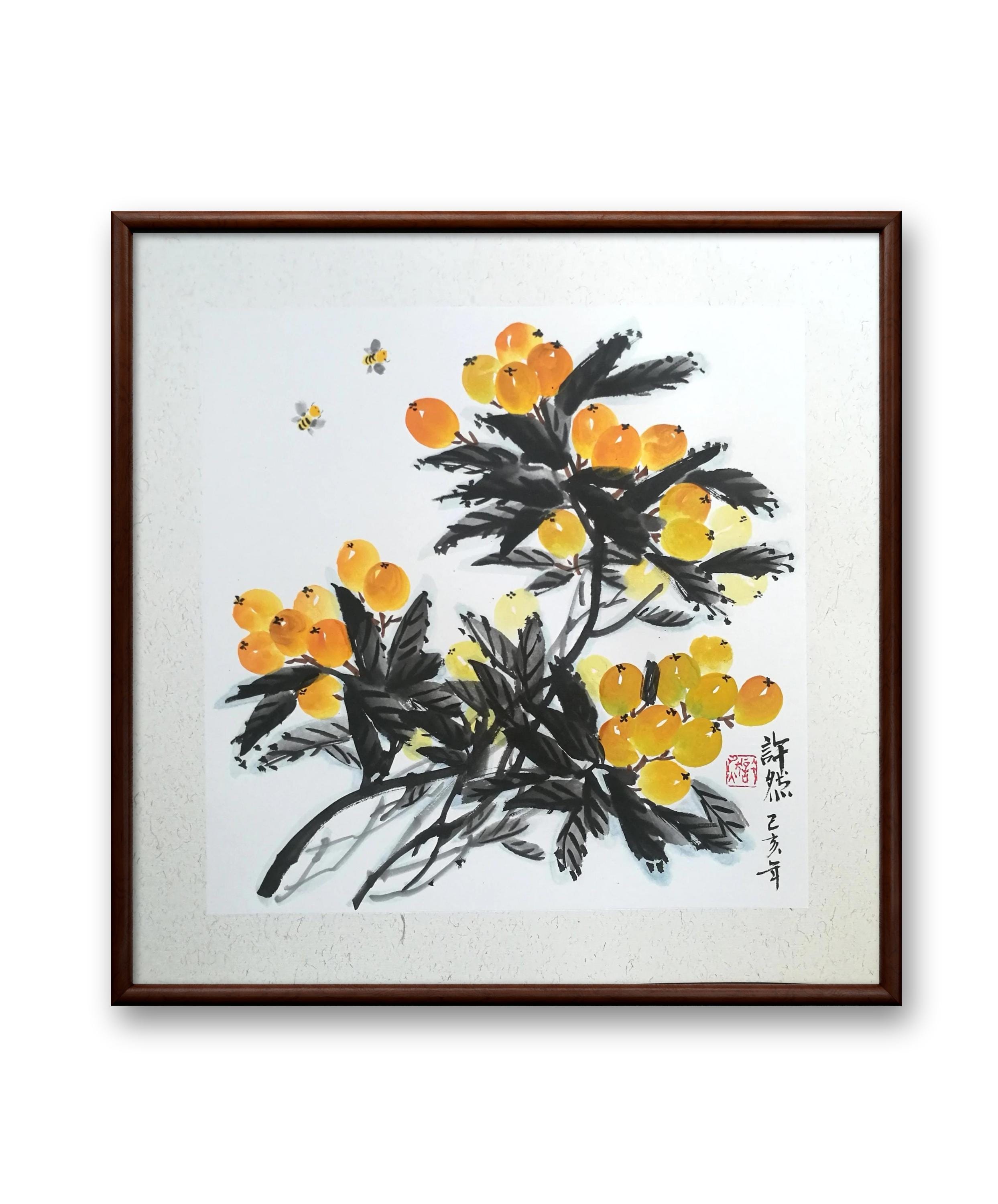 Toyokuni Woodblock Print Triptych: Genji painting, Hitomaru