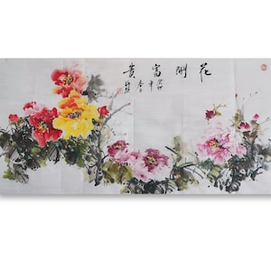 Handpainted Chinese painting, peony painting,Chinese rice paper painting,Living Room Painting,Chinese Art Collection,sumi-e painting