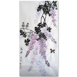 Simbolo di buona fortuna - Pittura tradizionale cinese, dipinto di glicine dipinto a mano, pittura a inchiostro cinese dipinta a mano, pittura sumi-e