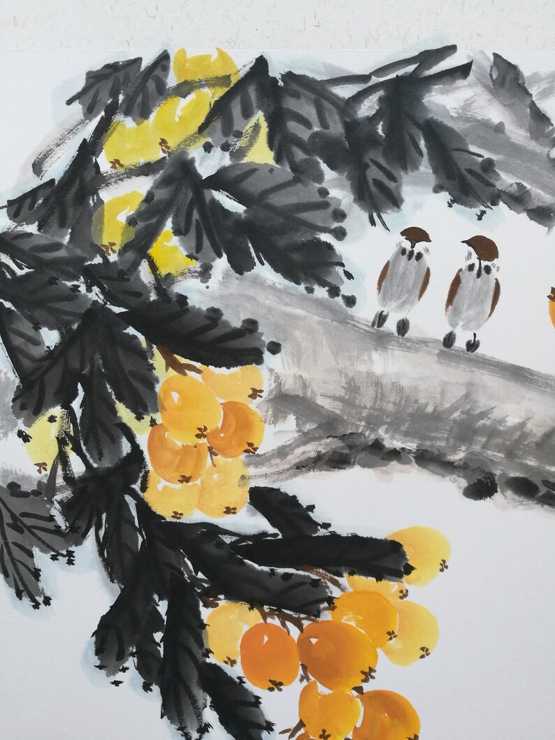 Traditional Chinese painting,Loquat painting Framed Chinese ink Painting