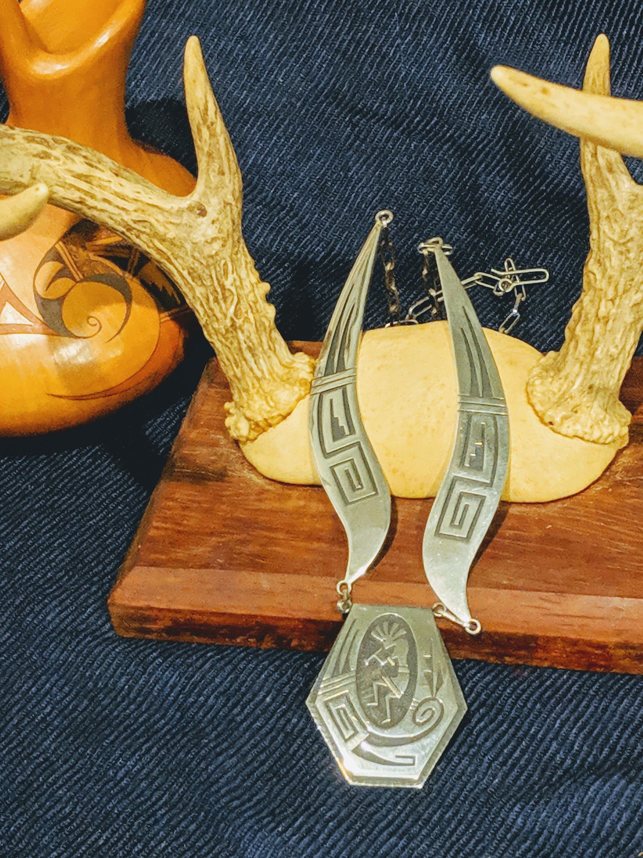 3 Piece Sterling Silver Overlay HOPI KOKOPELLI Necklace by Highly 