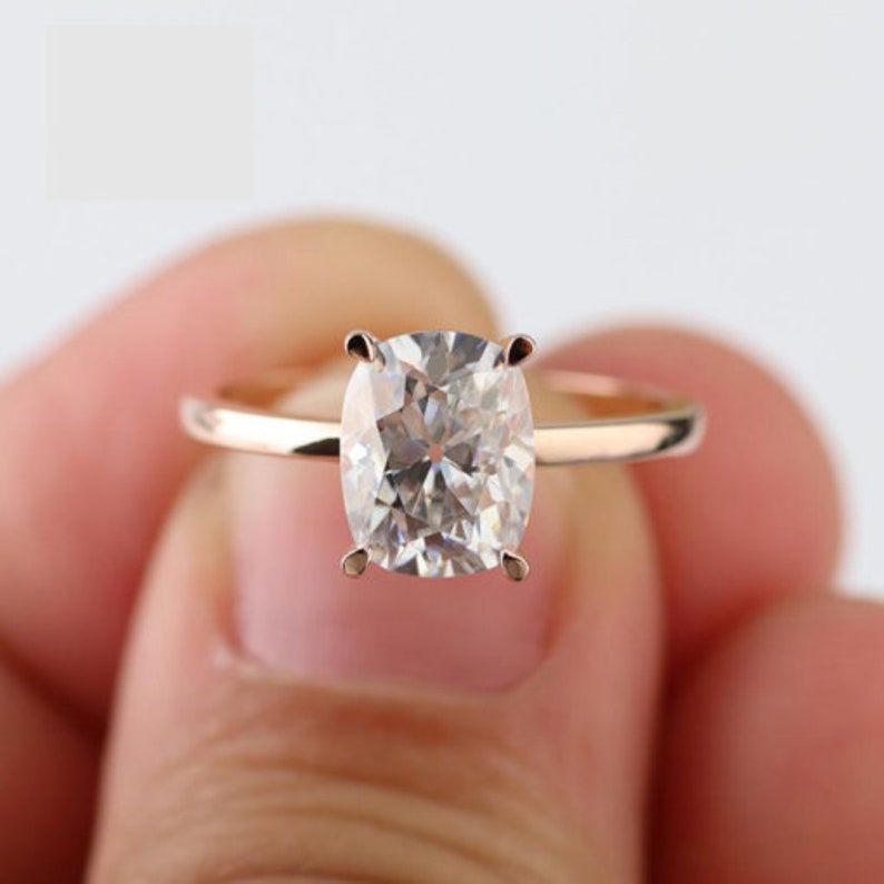 Elongated Cushion Cut Moissanite Engagement Ring Elongated Old Etsy