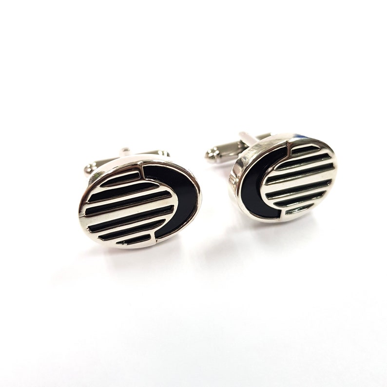 Art Deco Style Onyx Cufflinks 925 Sterling Silver Mens Fathers Day Gift