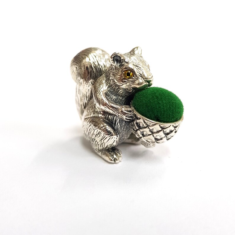 Victorian Hedgehog Pin Cushion 925 Sterling Silver Sewing Needle Velvet