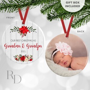 Floral First Christmas As Grandma And Grandpa Ornament, Grandparents Ornament, Gift For Grandparents, Personalized Christmas Ornament