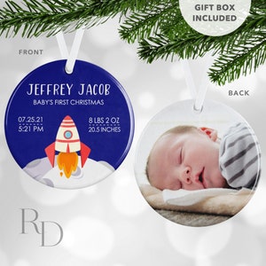 Spaceship Birth Stats Ornament, Baby&#39;s First Christmas Ornament, Baby&#39;s 1st Christmas Ornament, Personalized Ornament, Baby Space Ornament