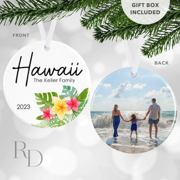 Hawaii Christmas Ornament, Personalized Travel Ornament, Family Vacation, Christmas In Hawaii, Photo Ornament, Hawaii Vacation, Honeymoon