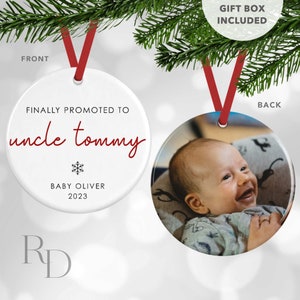 Finally Promoted To Uncle Ornament, Personalized Photo Ornament, Gift For Brother In Law, Pregnancy Announcement, First Christmas As Uncle