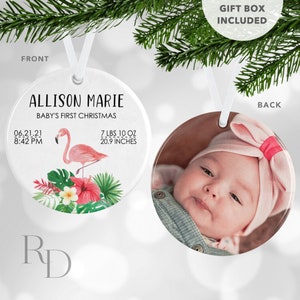 Flamingo Birth Stats Ornament, Baby's First Christmas Ornament, Baby's 1st Christmas Ornament, Personalized Ornament