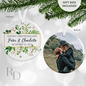 Green Leaves Engagement Ornament, Our First Christmas Engaged, Personalized Engagement Ornament, Just Engaged, She Said Yes