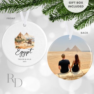 Ancient Egypt Pyramids Christmas Ornament, Personalized Travel Ornament With Photo, Secret Santa Gift For Friend, Pyramids Of Giza, Custom
