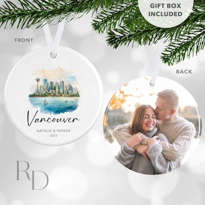 Vancouver Christmas Ornament, Canada Vacation Keepsake, British Columbia Souvenirs, Personalized Travel Ornament With Photo, Christmas Gift