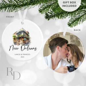 New Orleans Christmas Ornament, French Quarters Travel Ornament With Photo, Secret Santa Gift For Her, Honeymoon Ornament, Stocking Stuffer