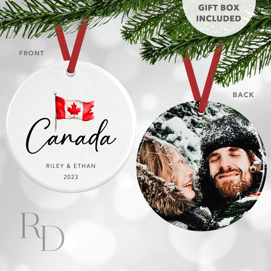 Canadian Flag Christmas Ornament, Canada Travel Ornament, Personalized
